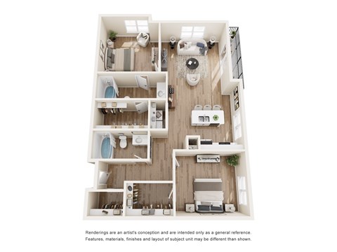 Floor plan for 2 beds, 2 baths, 1156 sqft